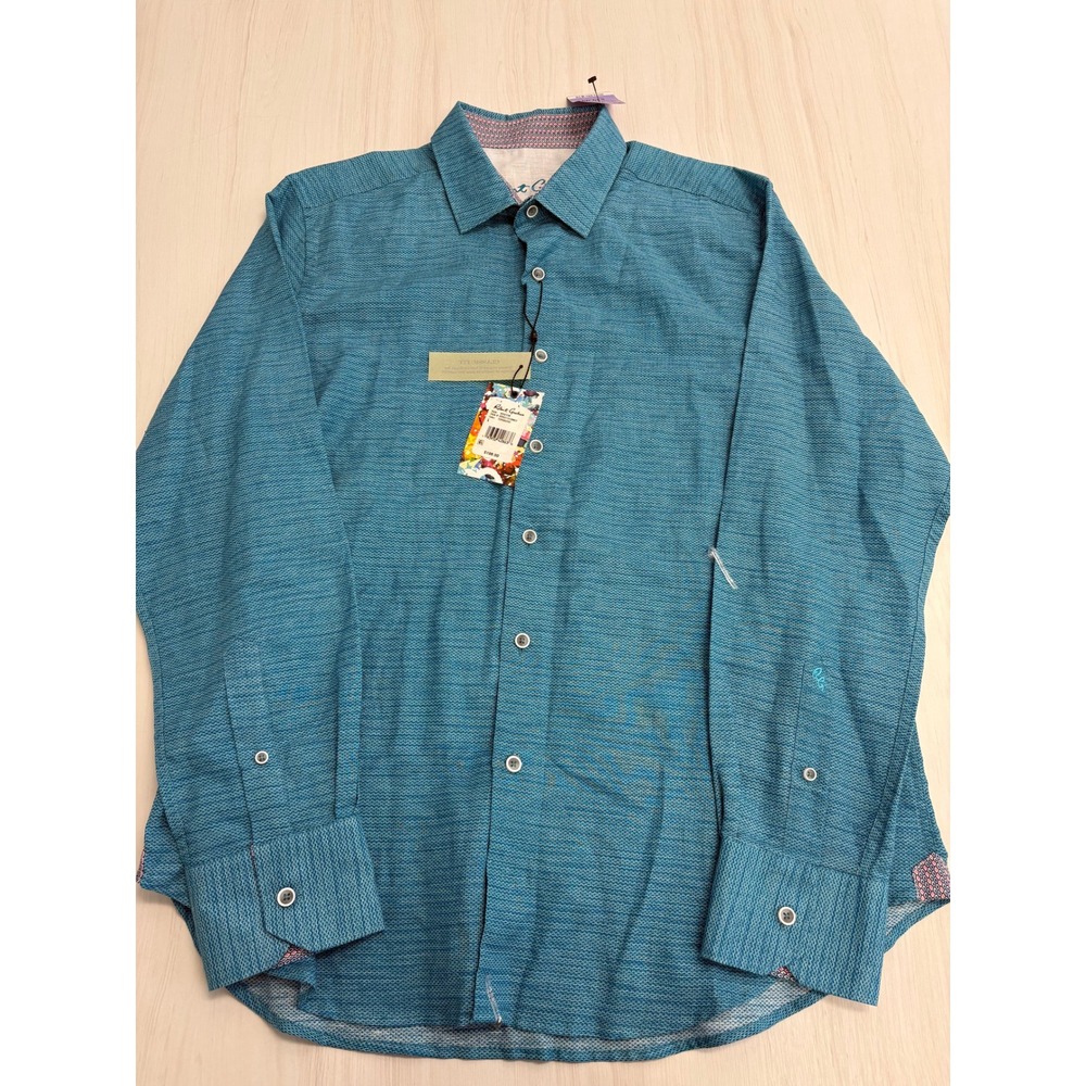 Robert Graham Brixton Button Up Shirt Mens L Turquoise Classic Fit New with tags